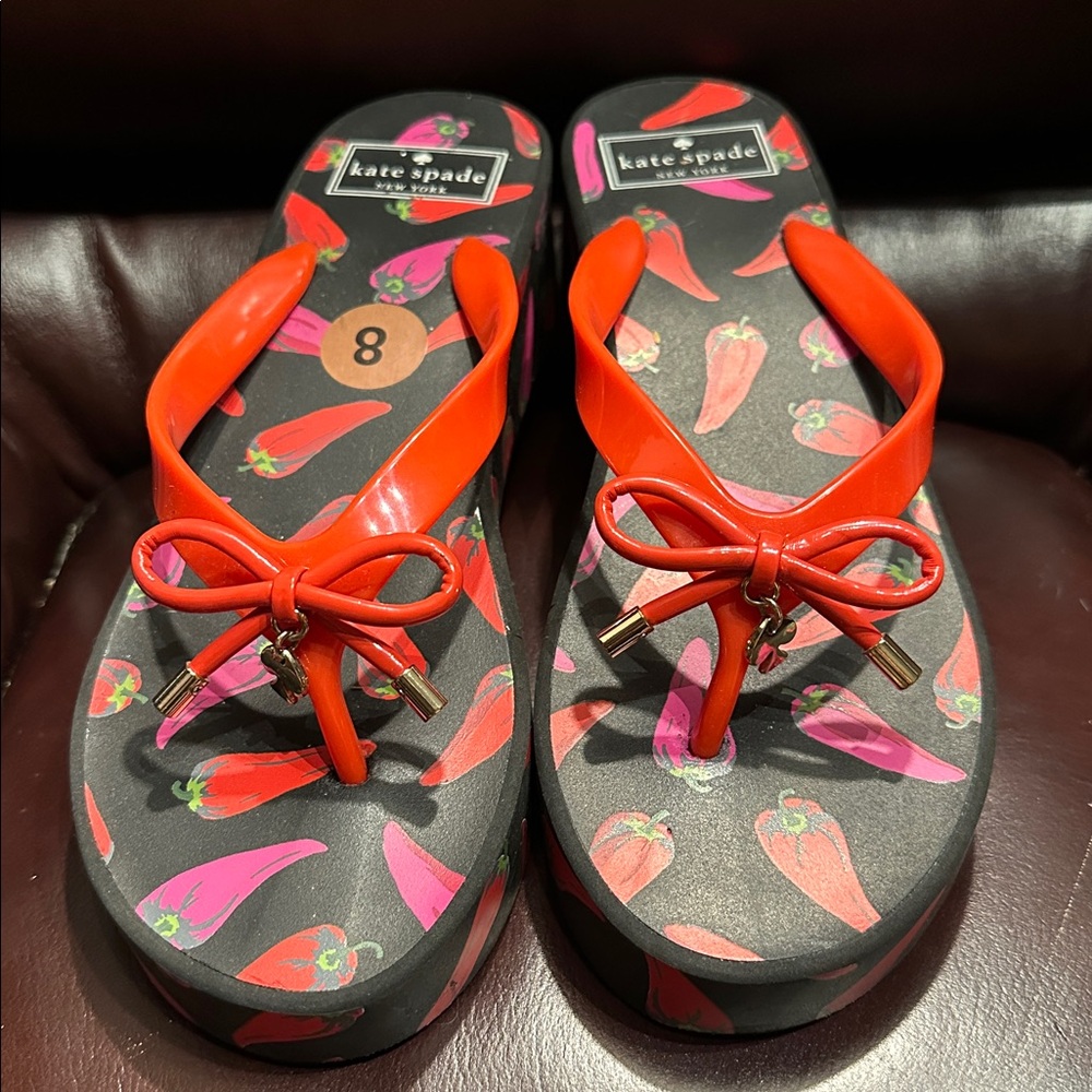 Kate Spade Red Pepper Wedge Platform Flip Flops